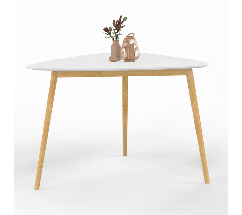 Table à Manger Gaia 4 Personnes Plateau Blanc Pieds Bois 110 Cm