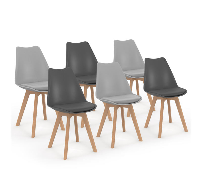Lot De 6 Chaises Scandinaves Sara Mix Color Gris Foncé X3 Et Gris Clair X3