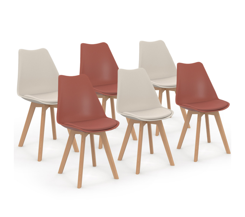 Lot De 6 Chaises Scandinaves Sara Mix Color Terracotta X3 Et Beige X3