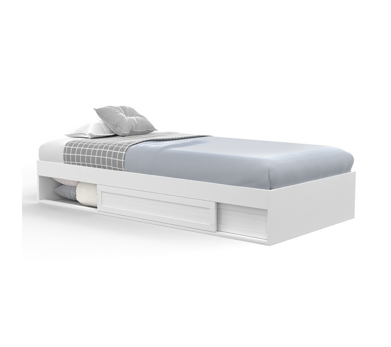 Cadre De Lit Simple Salem Avec Rangement Et Sommier 90 X 190 Cm Blanc