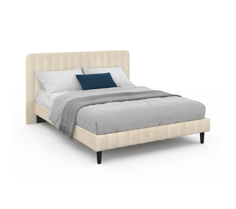 Lit Double Annie Avec Tête De Lit Et Sommier 140 X 190 Cm Velours Beige
