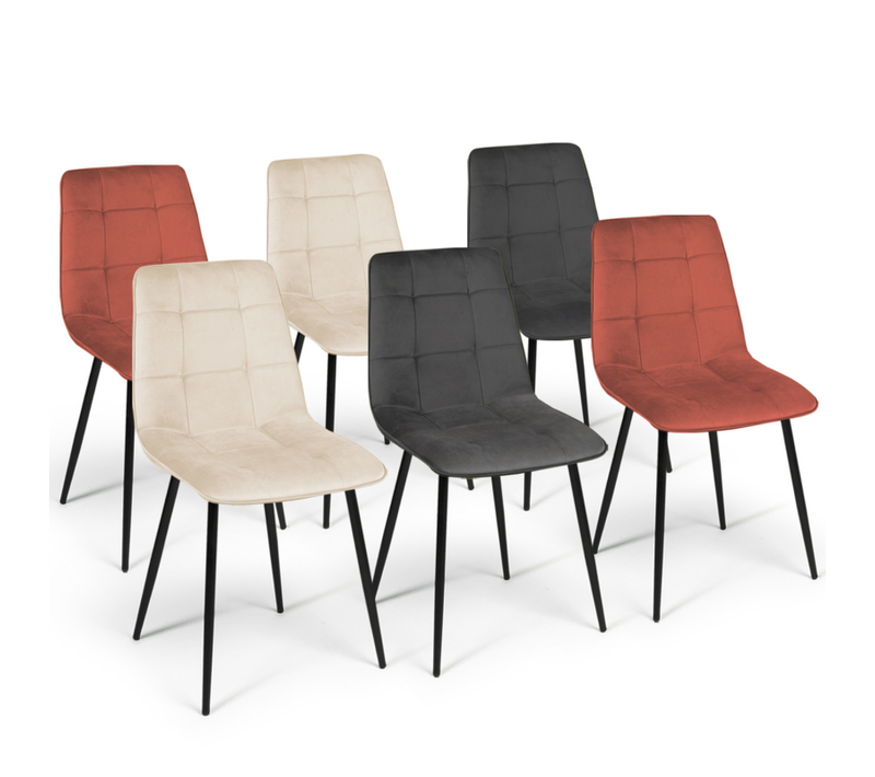 Lot De 6 Chaises Mila En Velours Mix Color Terracotta X2, Gris Foncé X2 Et Beige X2