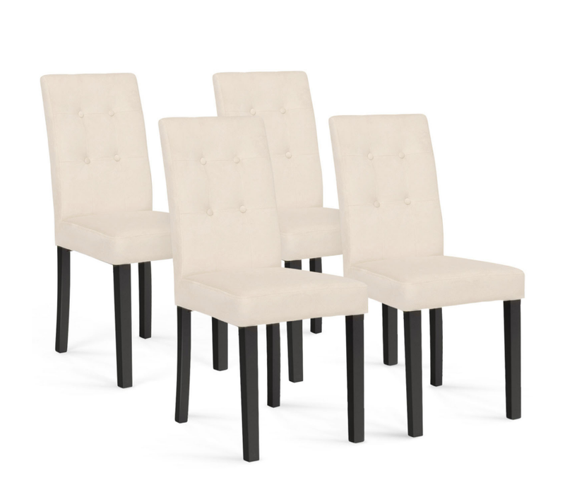 Lot De 4 Chaises Polga Capitonnées En Velours Beige Pieds Noirs