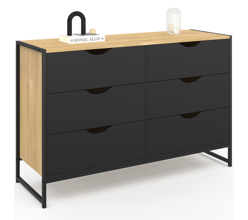 Commode 6 Tiroirs Noirs Boston 115 Cm Design Industriel