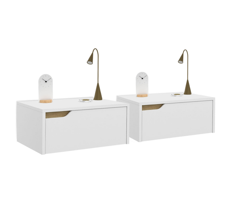Lot De 2 Tables De Chevet Murales Helsinki Scandinaves 1 Tiroir étagère Suspendue Blanc
