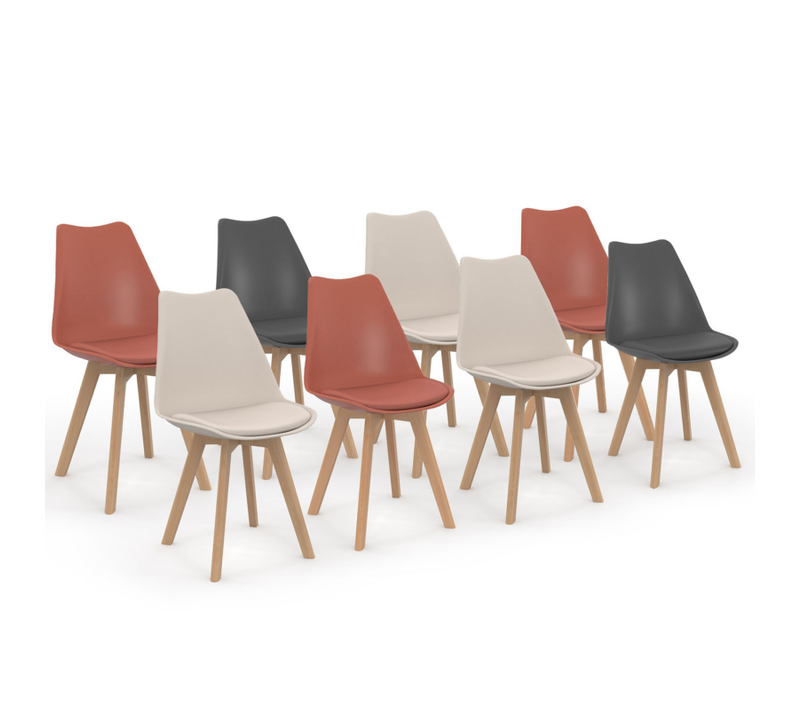 Lot De 8 Chaises Scandinaves Sara Mix Color Gris Foncé X2, Terracotta X3, Beige X3