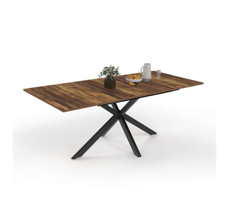 Table à Manger Extensible Rectangle Avec Rangement 6-10 Personnes Bois Foncé Et Noir 160-200 Cm