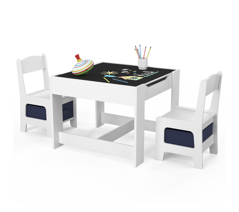 Table à Dessin Reversible + 2 Chaises Gabriel Blanc Avec Bacs De Rangement