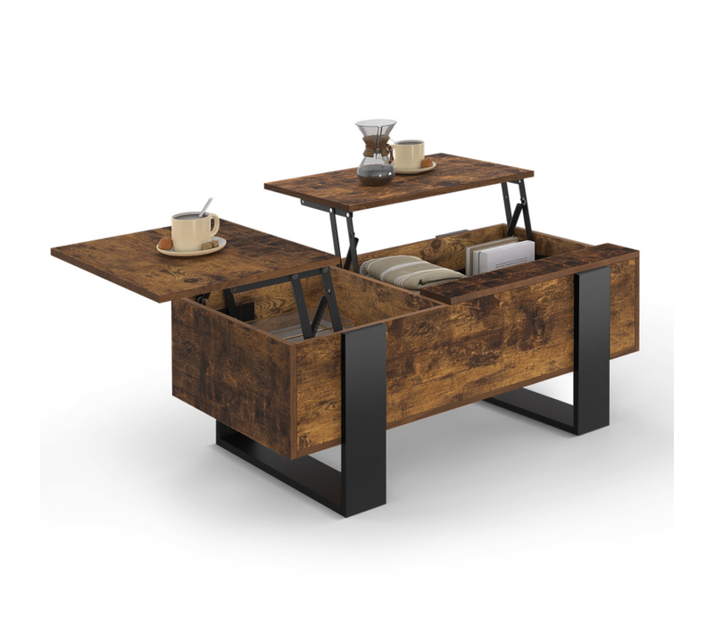 Table Basse 2 Plateaux Relevables Phoenix Bois Effet Vieilli Et Noir