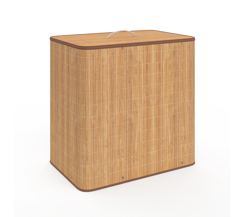 Panier à Linge 3 Bacs Amovibles Bambou Alba Tissu Écru