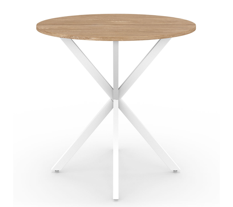 Table à Manger Ronde Alix 4 Personnes Pied Araignée Bois Et Blanc 80 Cm