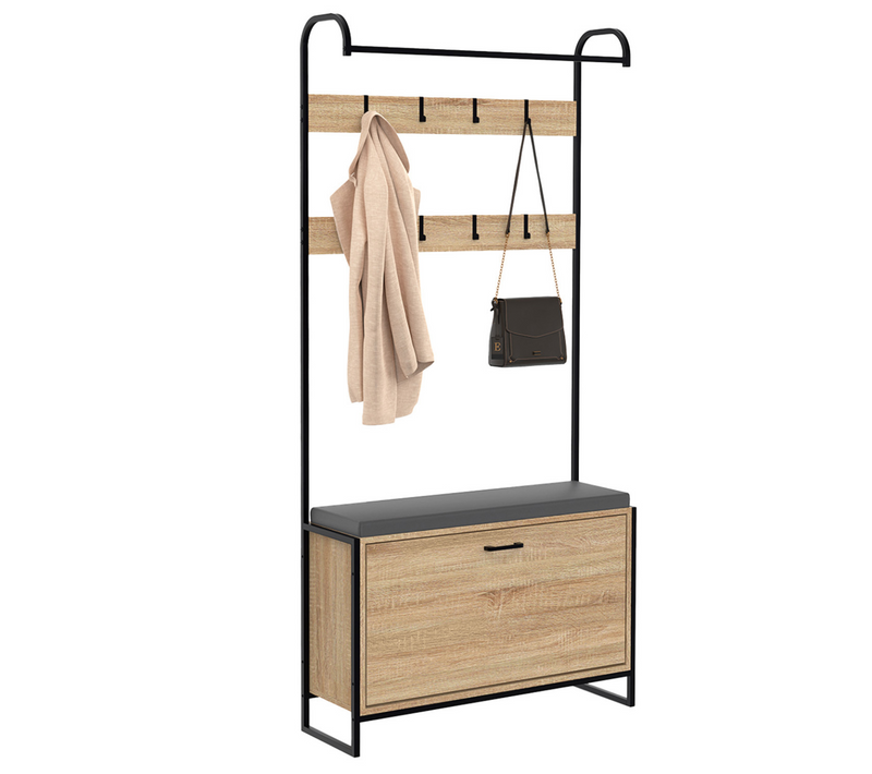 Vestiaire D'entrée Luis Avec Banc Et Meuble à Chaussures 1 Porte Design Industriel