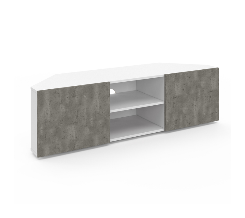 Meuble TV 110 Cm D'angle Eli Blanc Portes Effet Béton