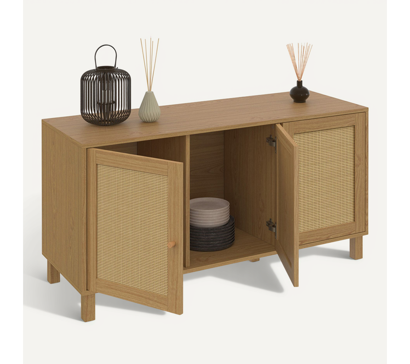 Buffet Bas Vintage 113 Cm Hanae 3 Portes Effet Naturel Cannage