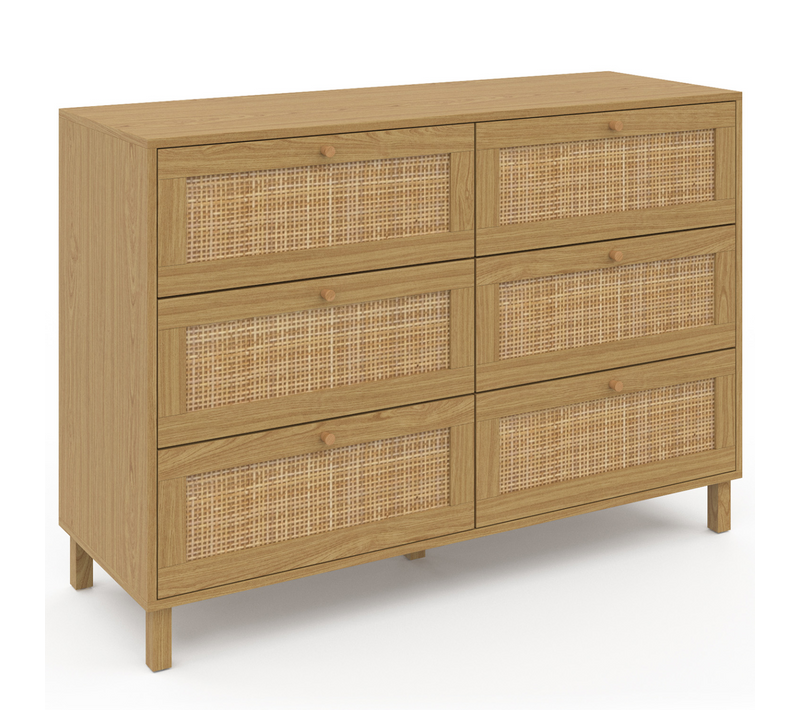 Commode 6 Tiroirs Hanae 115 Cm Effet Naturel Cannage