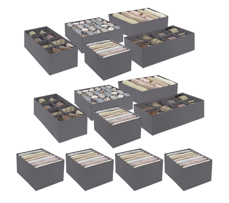 Lot De 14 Boites De Rangement Tiroir Organisateurs De Dressings Gris Anthracite