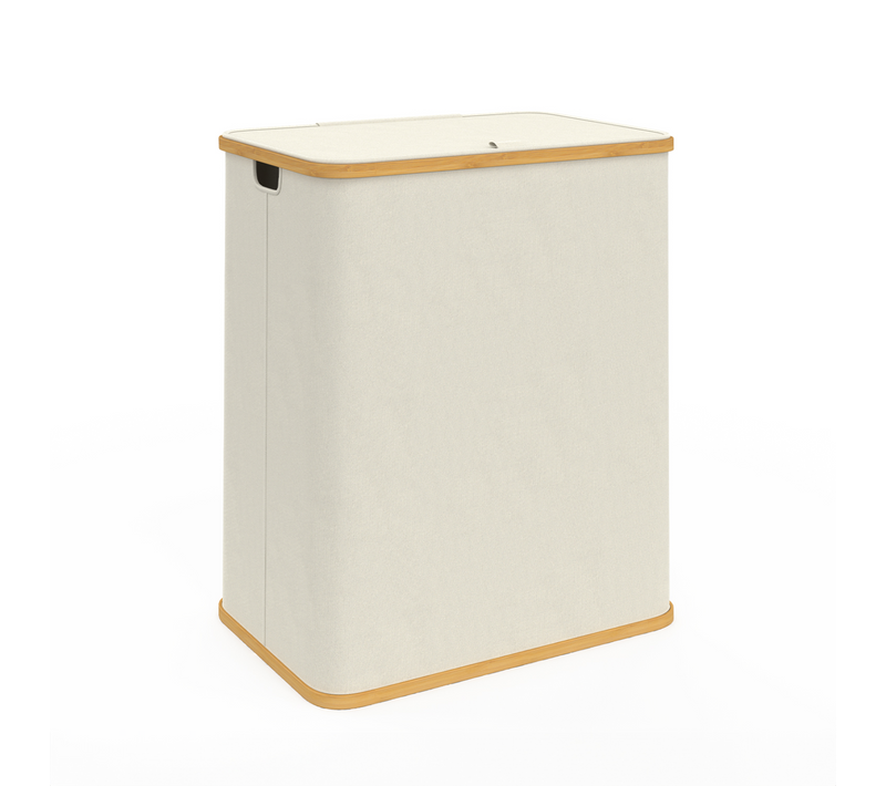 Panier à Linge 140 L 2 Bacs Amovibles Bambou Rita Tissu Écru