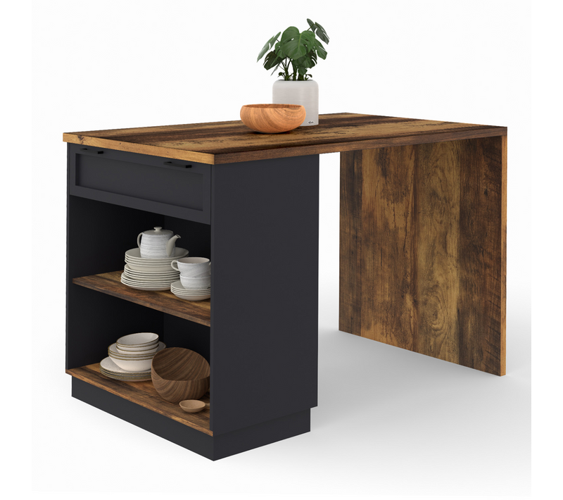 Ilot Central Mange-debout 4 Personnes Vito 130 Cm Noir Et Effet Bois Foncé Hawkins