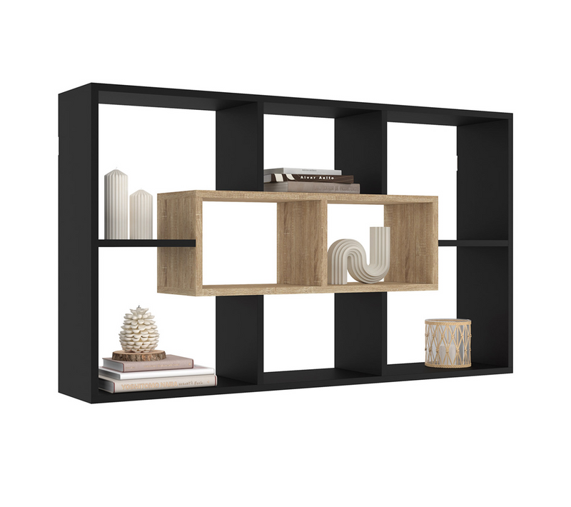 Etagère Murale Colette Avec 8 Compartiments Noir Et Effet Bois