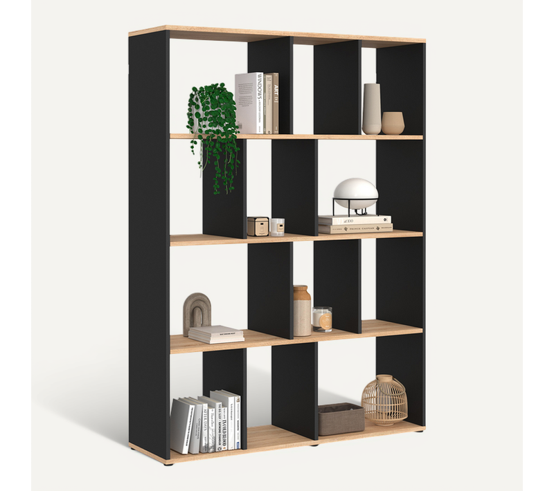 Etagère Bibliothèque Jena 4 Niveaux Noir Et Effet Bois 143 Cm
