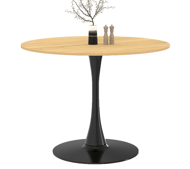 Table à Manger Ronde Dalia 4 Personnes Pieds Tulipe Bois Et Noir 100 Cm