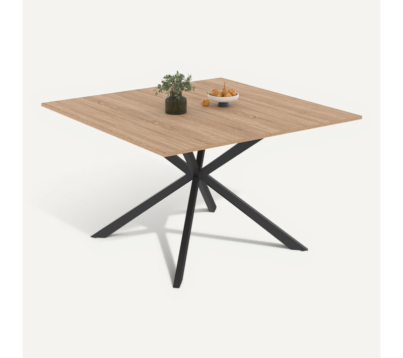 Table à Manger Carrée Alix 8 Personnes Pied Araignée Bois Et Noir 110 Cm