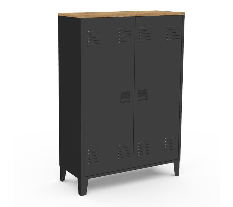 Armoire Basse Ester 2 Portes Métal Noir Et Plateau Bois Design Industriel