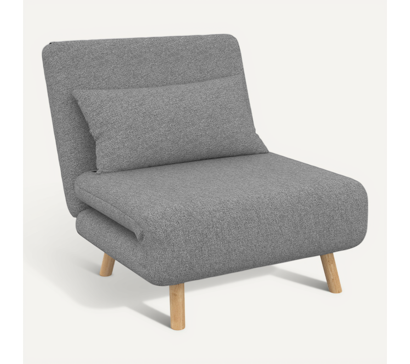 Fauteuil Convertible Romeo Lit D'appoint 1 Place 80x190 Cm Tissu Gris Clair