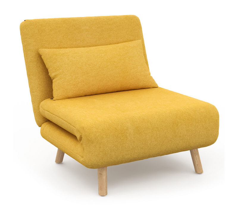 Fauteuil Convertible Romeo Lit D'appoint 1 Place 80x190 Cm Tissu Jaune
