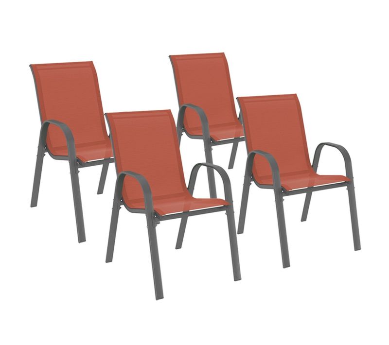 Lot De 4 Chaises De Jardin Lyma Métal Et Textilène Empilables Terracotta