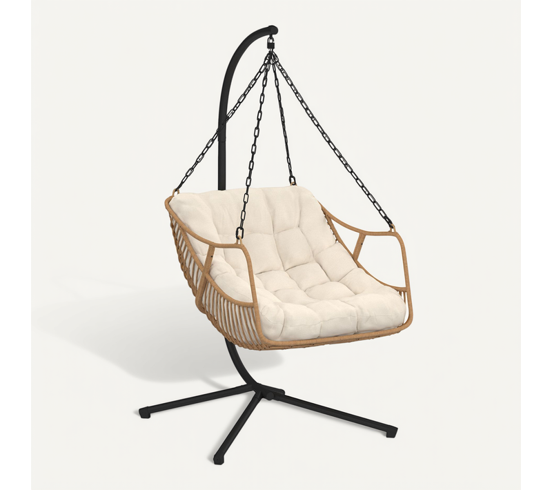 Fauteuil Suspendu Relax Loa Ajouré Effet Rotin Avec Coussin écru