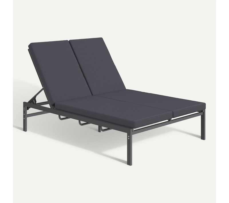 Lit Bain De Soleil Double, Transat De Jardin Inclinables Double, Acier Avec Matelas Gris Anthracite