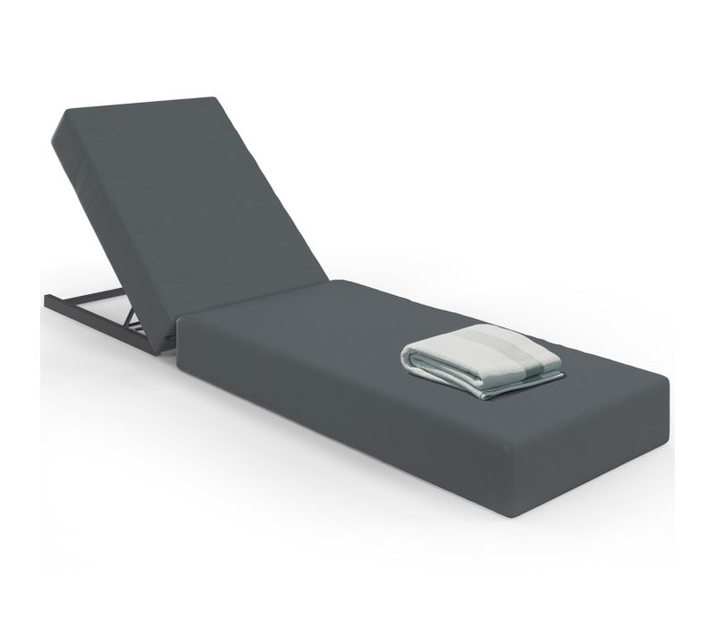 Lit De Piscine, Bain De Soleil Confort Dossier Métal Inclinable 4 Positions Et Matelas Gris