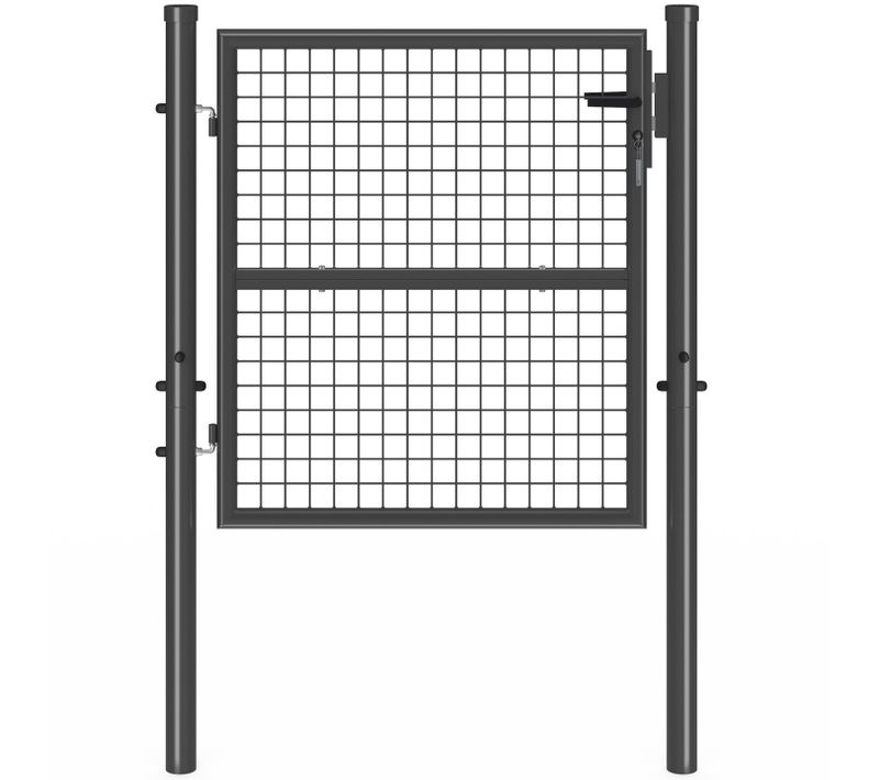 Portillon De Jardin 105 X 100 Cm En Acier Avec Serrure Et Poignée Gris Anthracite