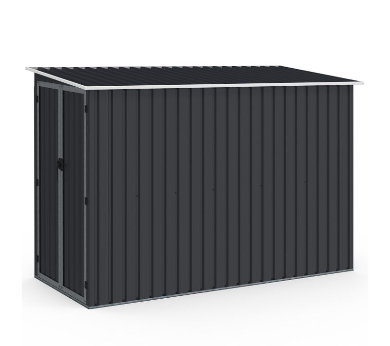 Abri De Jardin Adossé 3 M² Gris En Acier Galvanisé Avec Base Double Porte Latérale