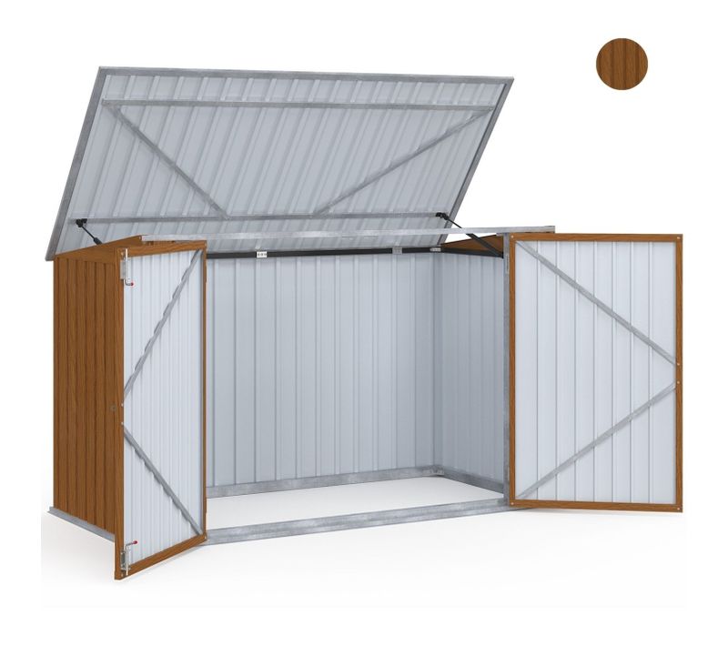 Abri De Jardin En Métal Effet Bois Verrouillable Multi-rangement Pour Stockage Vélos, Outils, Poubel