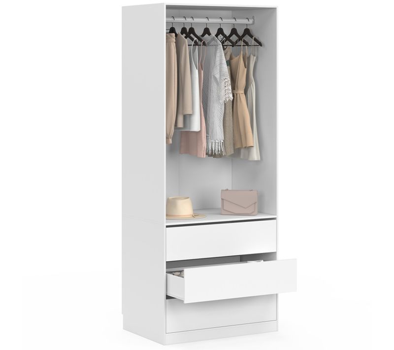 Dressing Taylor 80 X 55 X 200 Cm 1 Module Avec Penderie + 3 Tiroirs Blanc