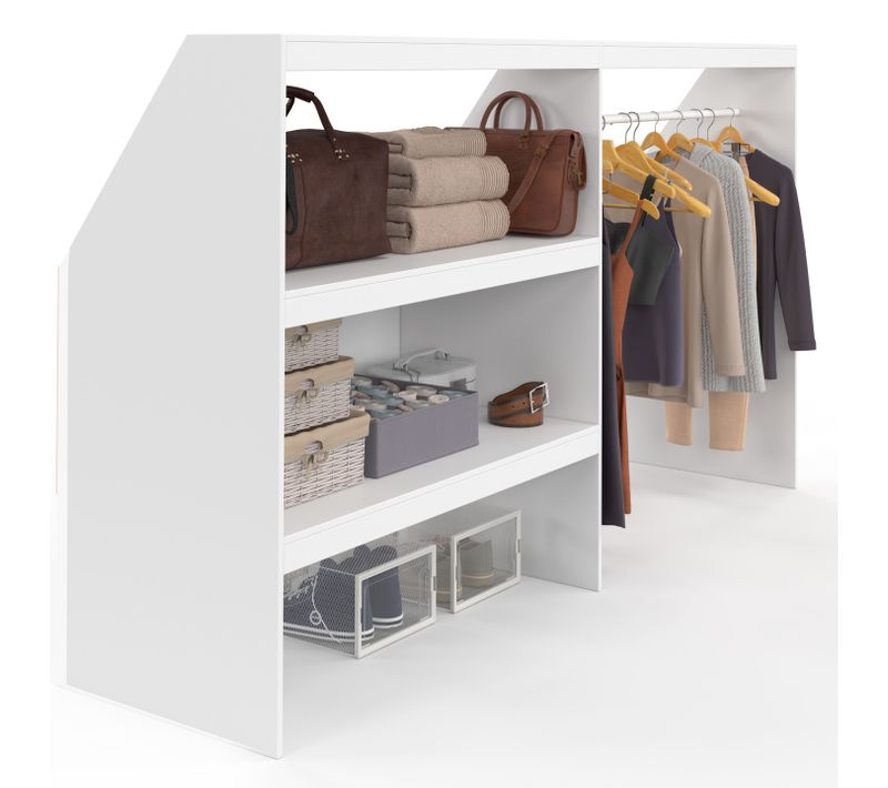 Kit Dressing Sous Pente Avec Étagère 2 Niveaux Et Penderie Extensible Tomi 195 X 50 X 70/110 Cm Blan