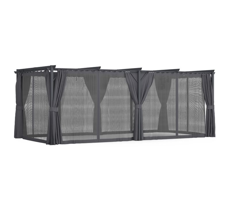 Pergola édition Intégrale Moustiquaire Toit Rétractable 3x6 M Et 6 Rideaux Gris