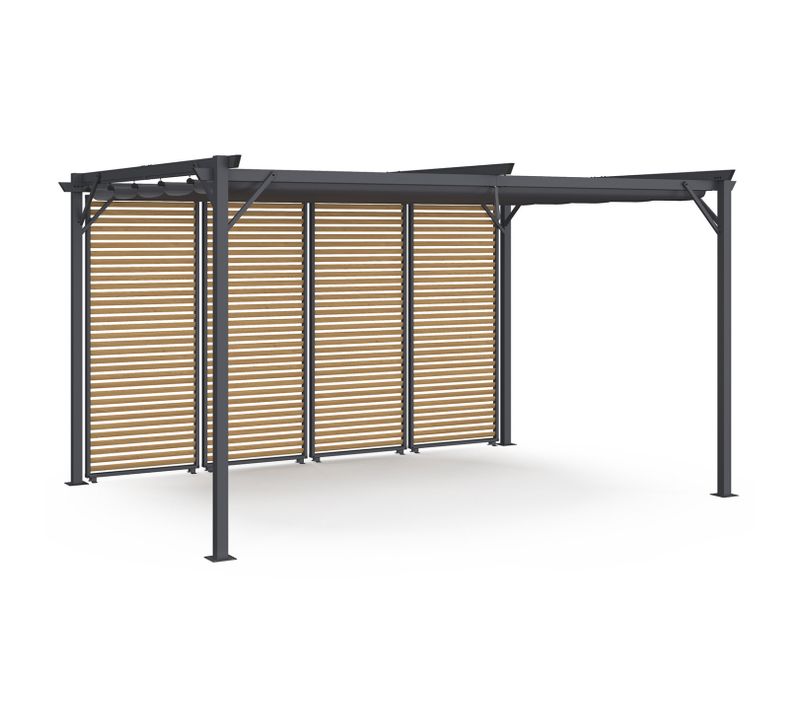Pergola édition Collector Persiennes Horizontales Effet Bois Et Toit Rétractable 3x4m 4 Pans Modulab