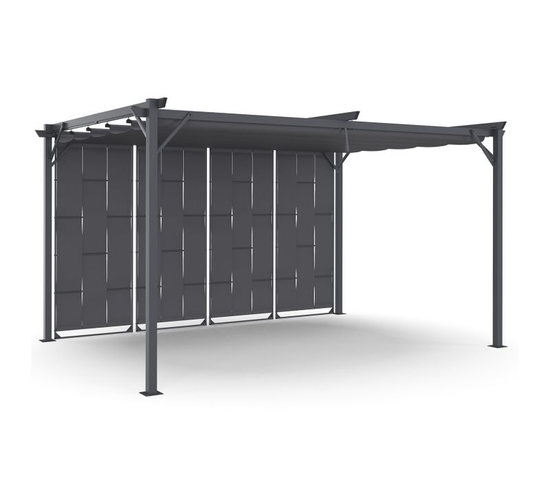 Pergola Persienne 3x4 M Gris Anthracite Avec Toit Rétractable Et 4 Pans Modulables