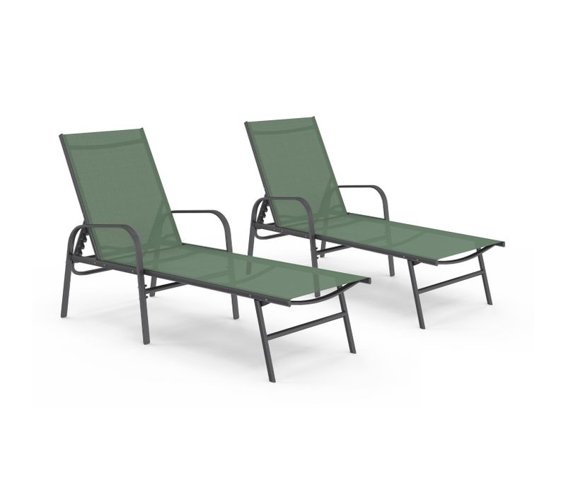 Lot De 2 Transats De Jardin Inclinables Fidji En Acier Et Toile Vert Olive