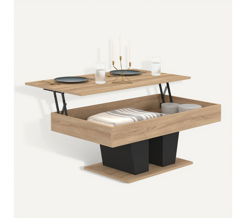 Table Basse Plateau Relevable Rectangulaire Eliad Bois Et Noir