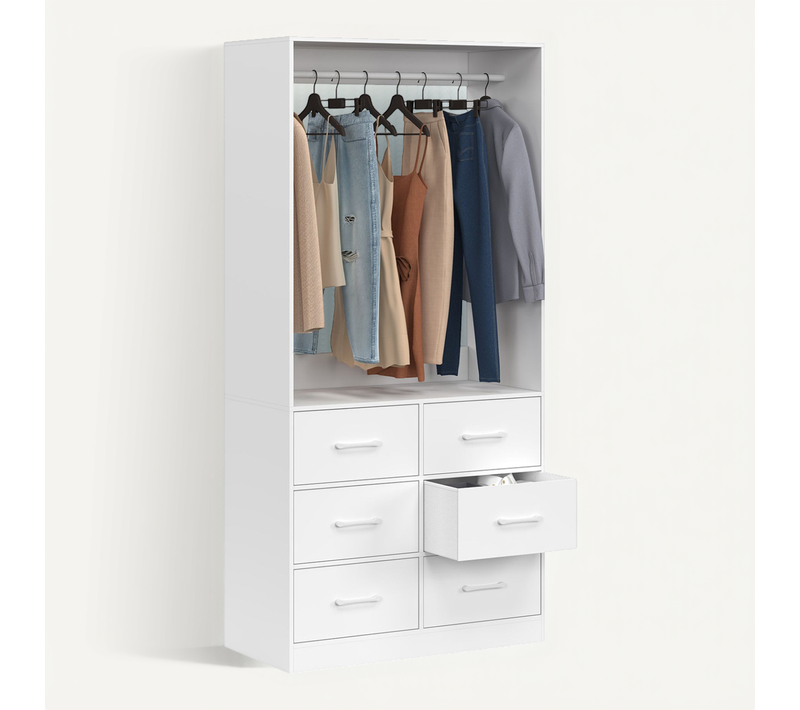 Dressing Penderie L. 80 Cm Uppah Avec 6 Bacs En Tissu Blanc