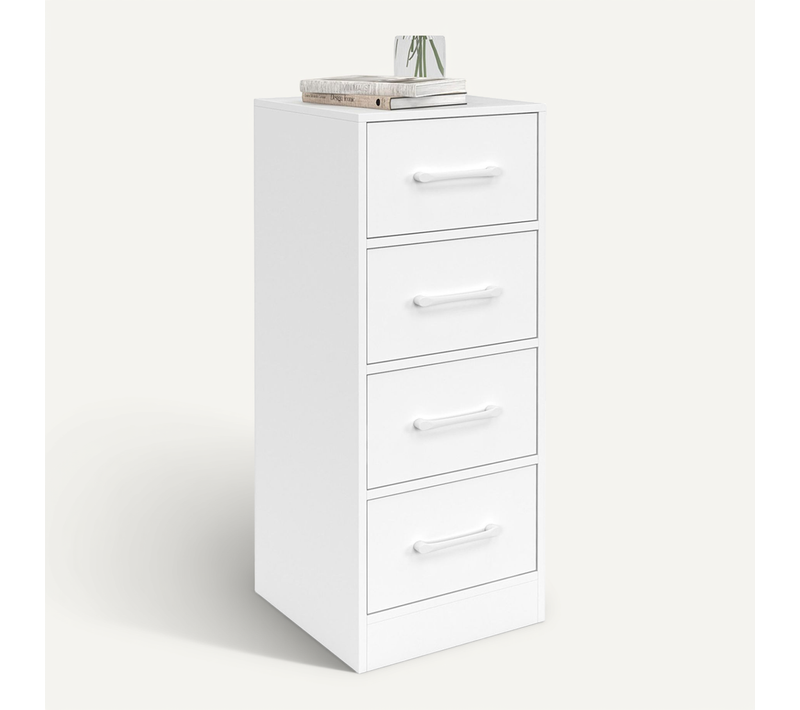 Meuble D'appoint 4 Tiroirs Uppah 30 Cm Chiffonnier, Meuble De Rangement Bois Blanc
