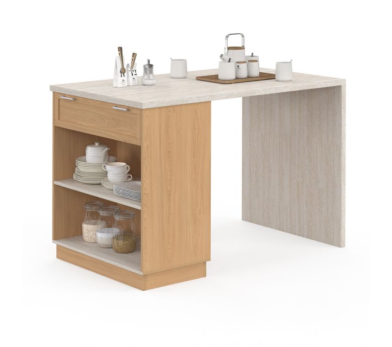 Ilot Central Mange-debout 4 Personnes Vito 130 Cm Bois Et Plateau Effet Travertin