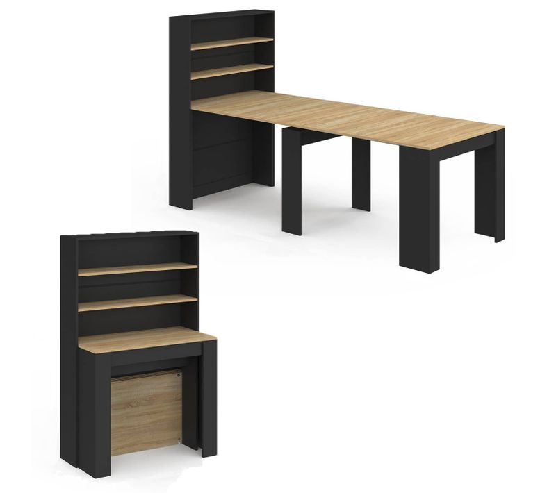 Table Buffet Haut Extensible Orlando 8 Personnes Bois Et Noir 235 Cm