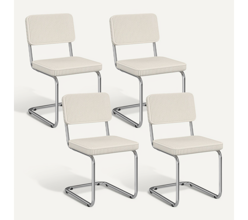 Lot De 4 Chaises Cantilever Nahe En Velours Côtelé Beige Et Pied Métal