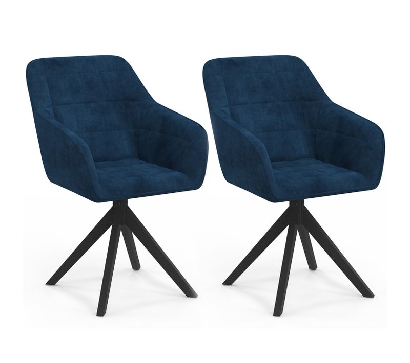 Lot De 2 Chaises Pivotantes De Salle à Manger, Fauteuils De Table Mady En Velours Bleu