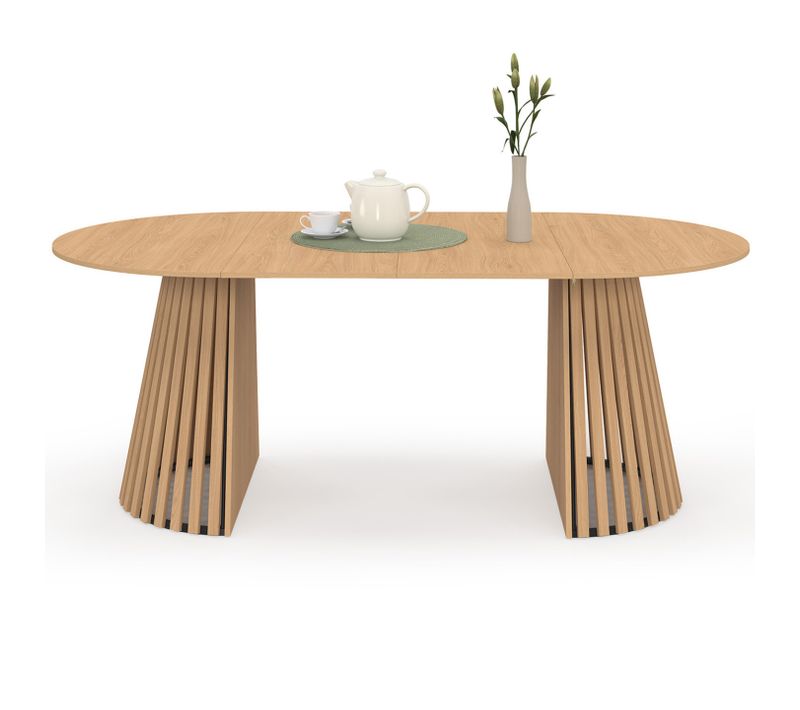 Table à Manger Extensible Ronde Carmen 4-10 Personnes Pied Bois En Lattes Et Plateau Bois 110-200 Cm